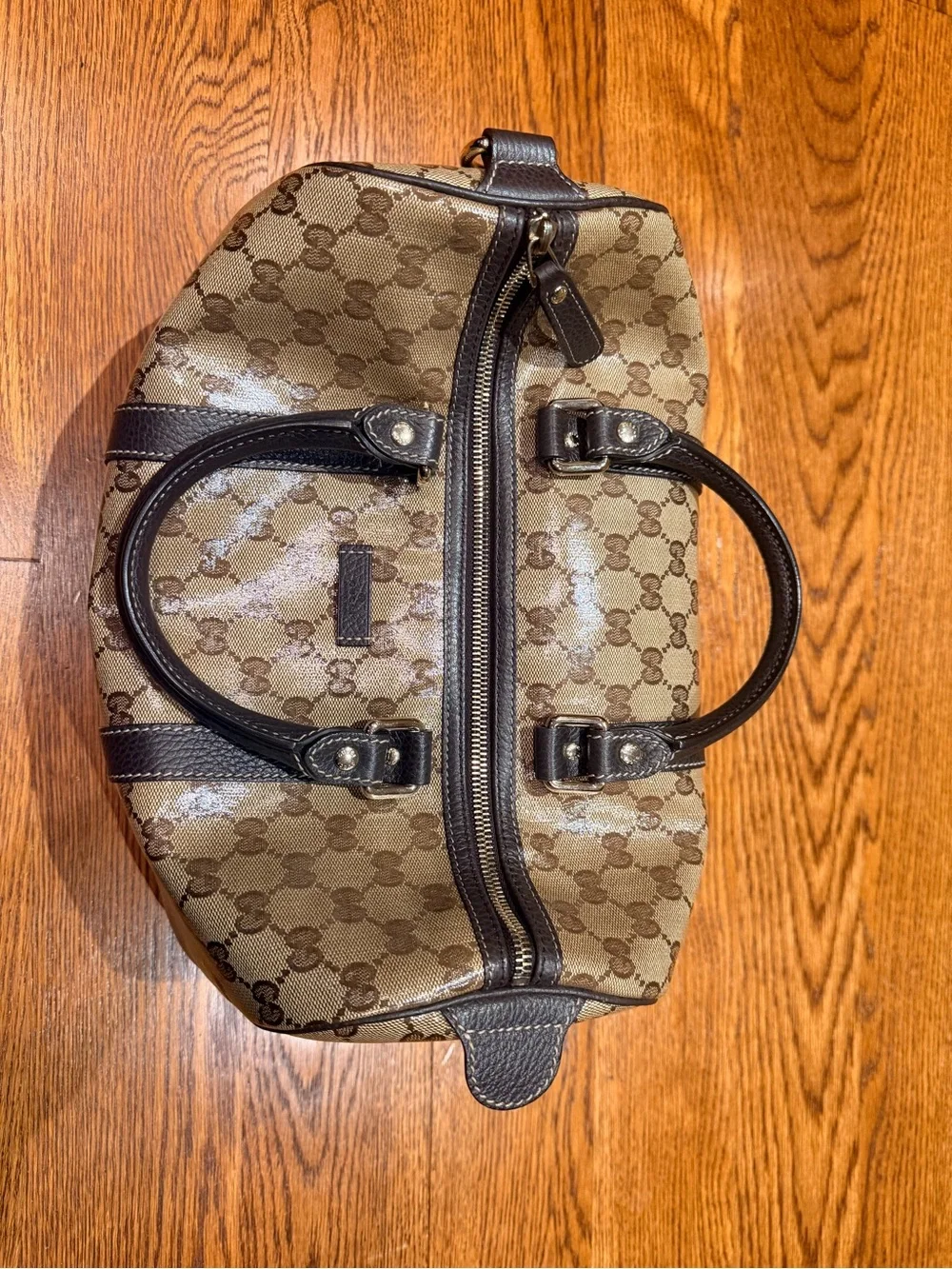 Gucci Brown Monogram Canvas Duffel with Dark Brown Leather Handles